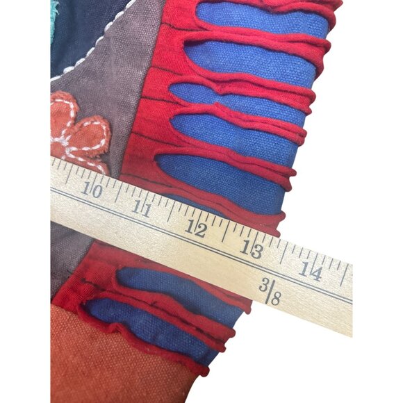 Handmade Patchwork Boho Sling Bag With Embroidered Peace & Flower Design Multico - Picture 3 of 6